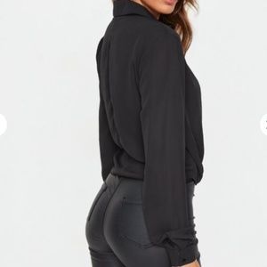 Missguided Tops - Black Wrap Over Tie-Side Blouse Missguided Tops - Black Wrap Over Tie-Side Blouse